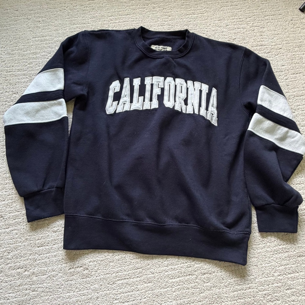 New York Popular "California" Crewneck Sweatshirt Navy Blue White Varsity M